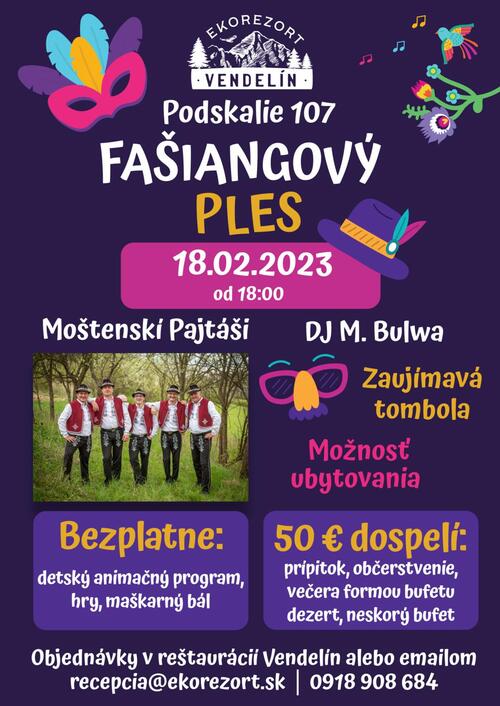 Plagát Fašiangový ples v Ekorezorte Vendelín