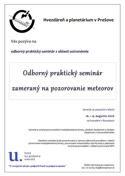 Plagát Odborný praktický seminár zameraný na pozorovanie meteorov