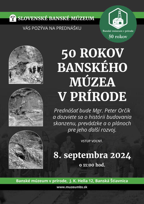 Plagát Pozvánka na prednášku: 50 rokov Banského múzea v prírode